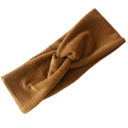 Cozy ocher yellow ear muffs with rib cord design, available in sizes S, M, L. Ideal for keeping ears warm in cold weather.
