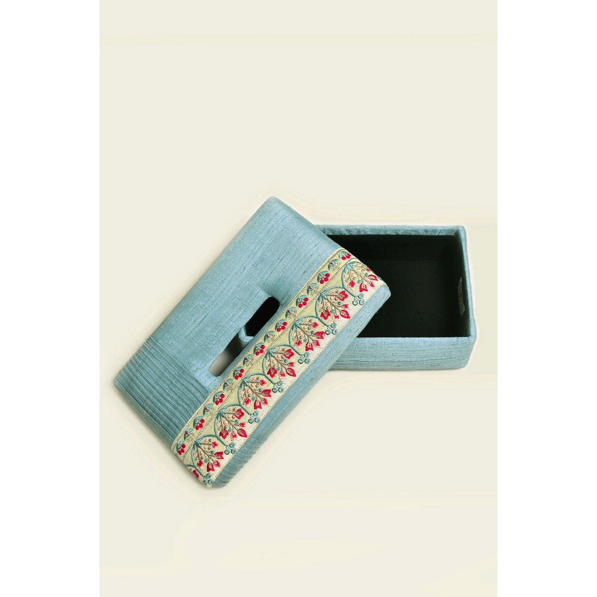 Tissue Box Cover | Dupion Silk Floral Embroidery | 24x14cm