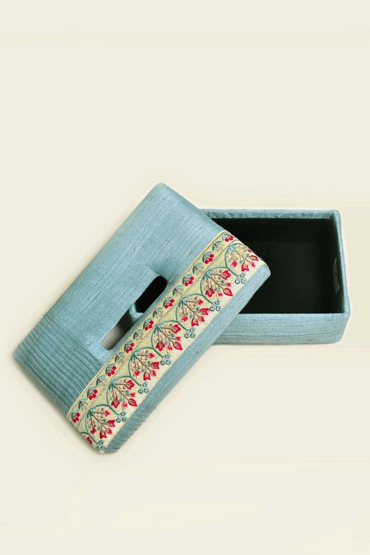 Tissue Box Cover | Dupion Silk Floral Embroidery | 24x14cm