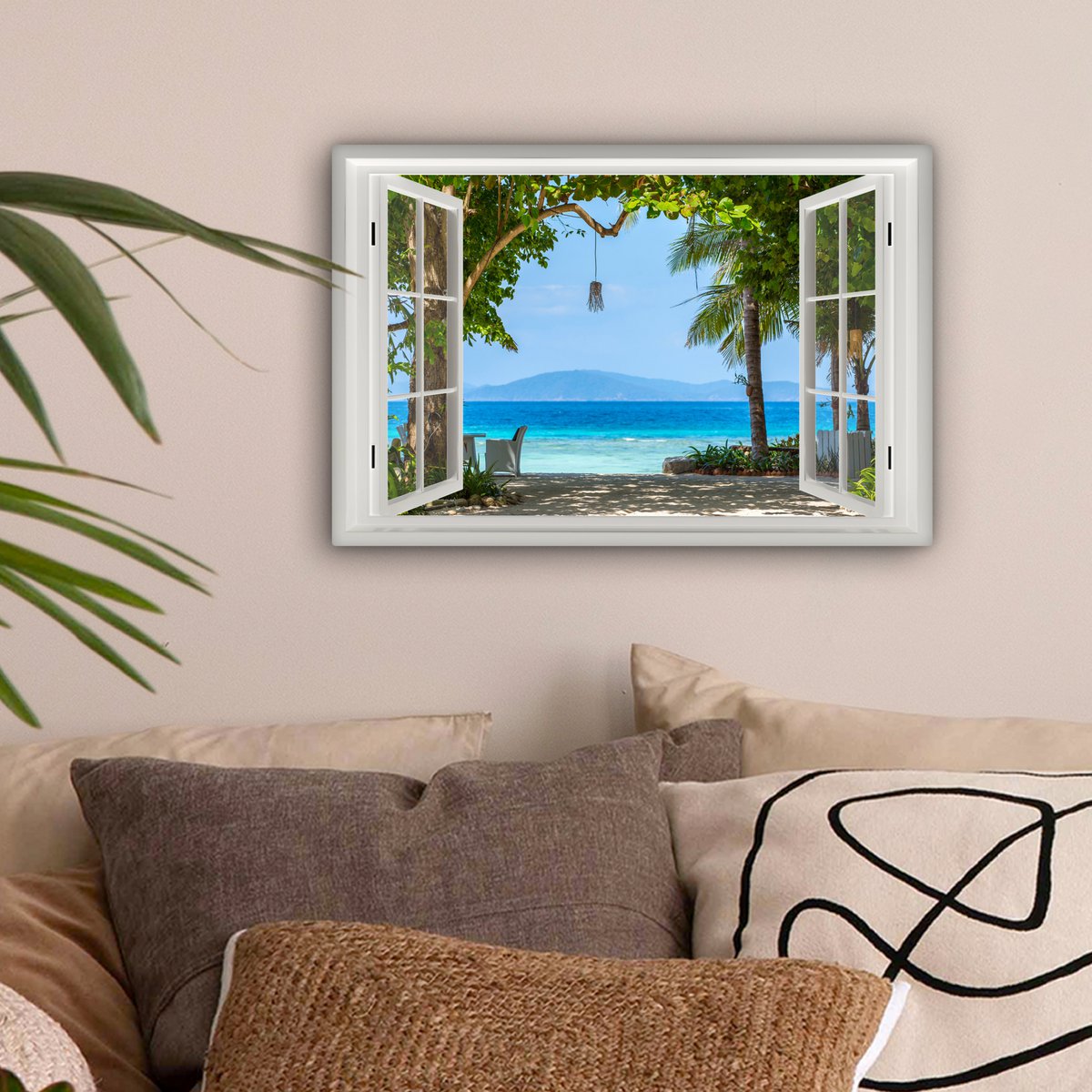 Pintura de lienzo - Decoración de pared - Vista - Boom - Sea - Palmada - Colinas - Playa - Azul