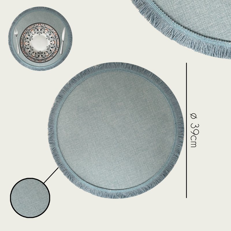 Arca TONDA Placemat Round 39cm, with fringe, denim, polyester