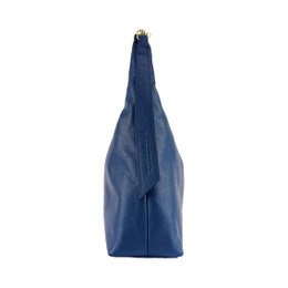 RB1017D | Soft women's shoulder bag in genuine leather Made in Italy with single handle and removable shoulder strap. Attachments with shiny gold metal snap hooks - Blue color - Dimensions: 36 x 40 x 13 cm