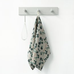 Serviette de cuisine eucalyptus sur lin naturel