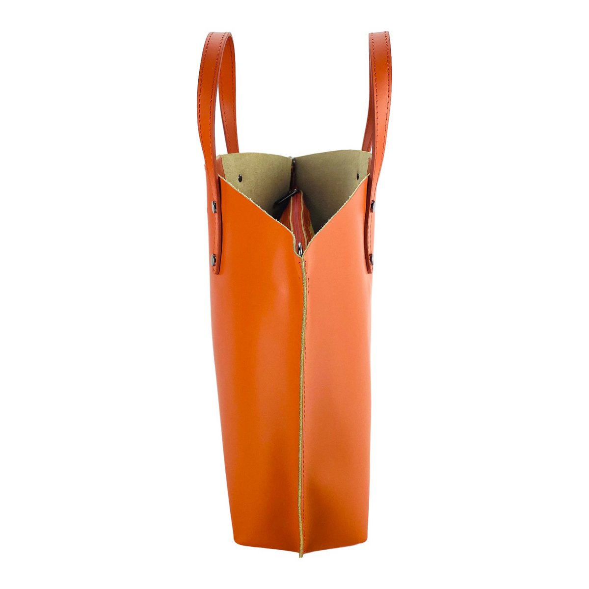 RB1024AM | Borsa Donna a Mano in Vera Pelle Made in Italy con tracolla removibile. Sacca grande interna estraibile. Accessori Canna di Fucile Lucido - Colore Paprika - Dimensioni: cm 48x31x11