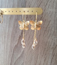 Boucles d'oreilles papillon plaquées or 18 carats avec gouttes Golden Shadow