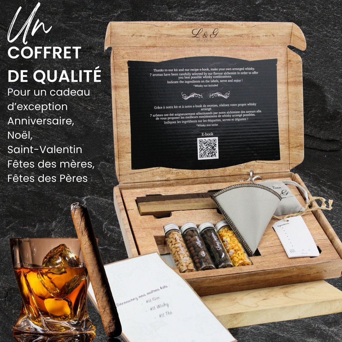 L&G® - Arranged Whiskey preparation and tasting kit - Gift Ideas - Original DIY Whiskey Gift Box - Christmas, Birthday - Made in France - Quality ingredients and accessories