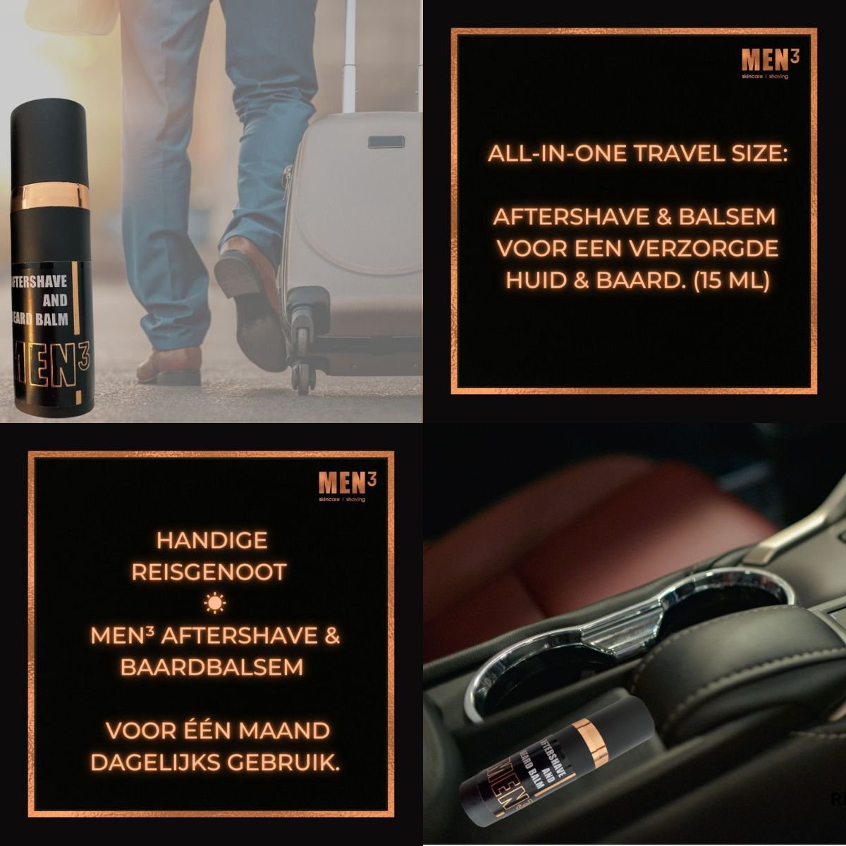 Travelsize MEN³ aftershave y bálsamo para barba 15 ml
