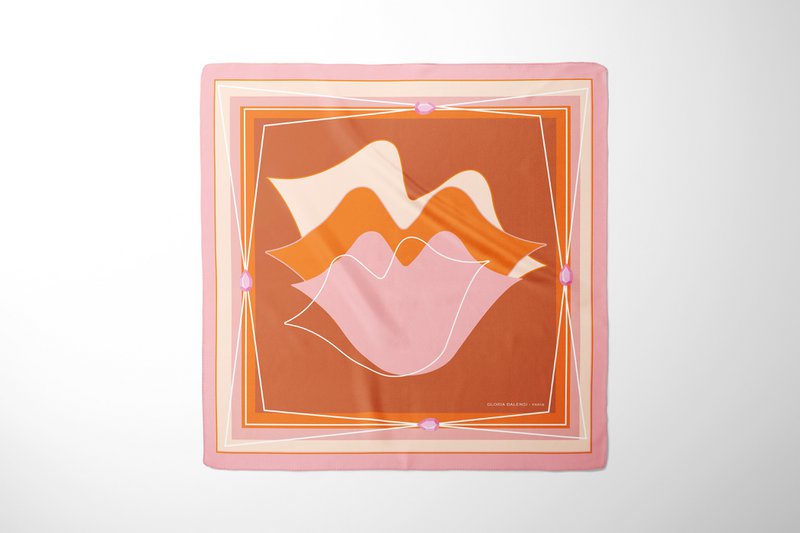 Silke firkantet tørklæde - MUSE 67*67 cm - Chokolade/orange