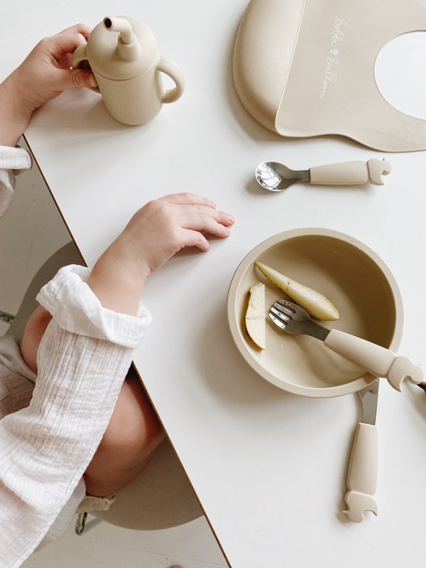 Silicone Stainless Steel Cutlery Set - Oyster Beige