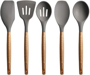 Non-Stick Silicone & Acacia Wood Kitchen Utensil Set – Cookware Tools – Heat Resistant – 5 Pcs