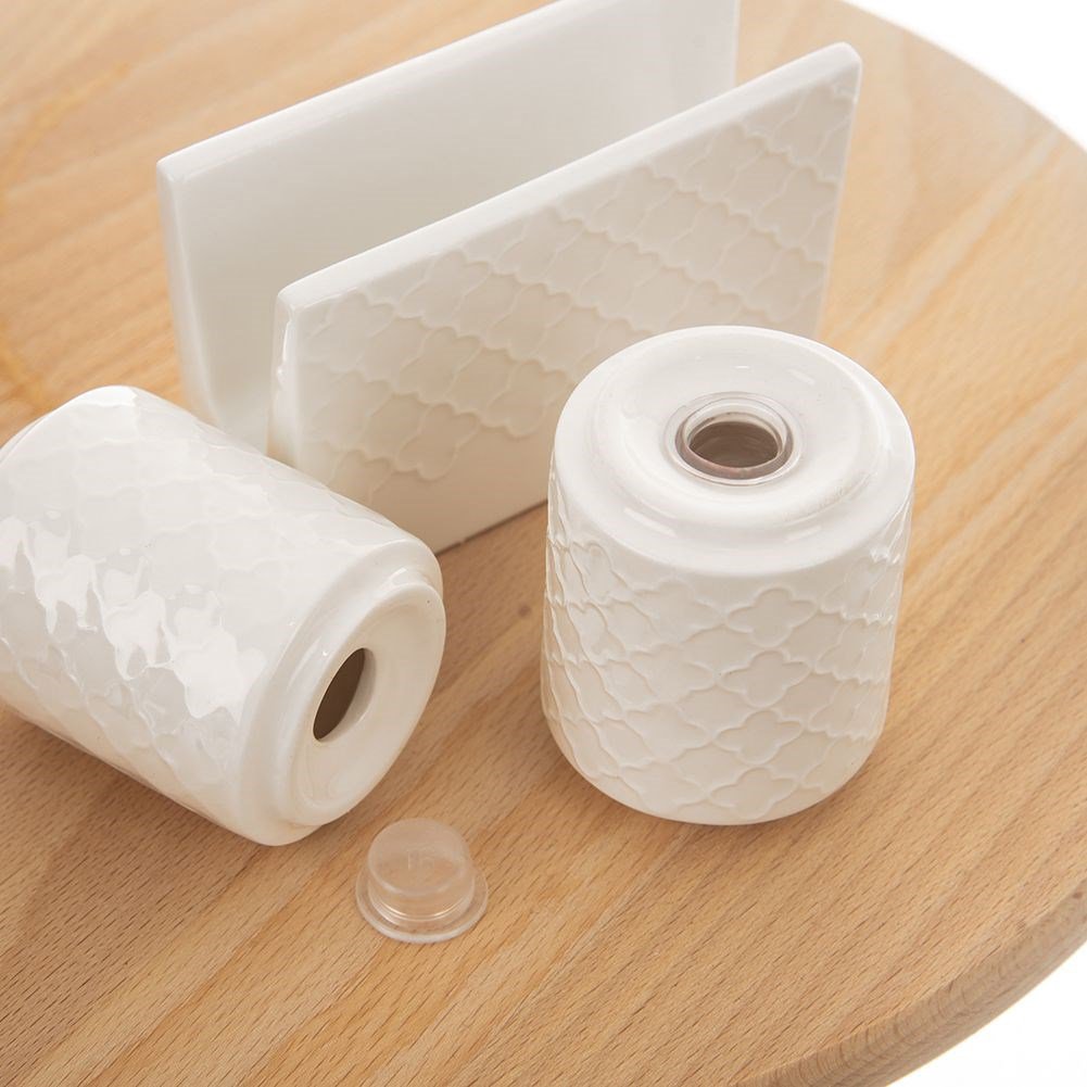 Salt and Pepper Shakers Porcelain with Stand WHITELINE 3 pcs