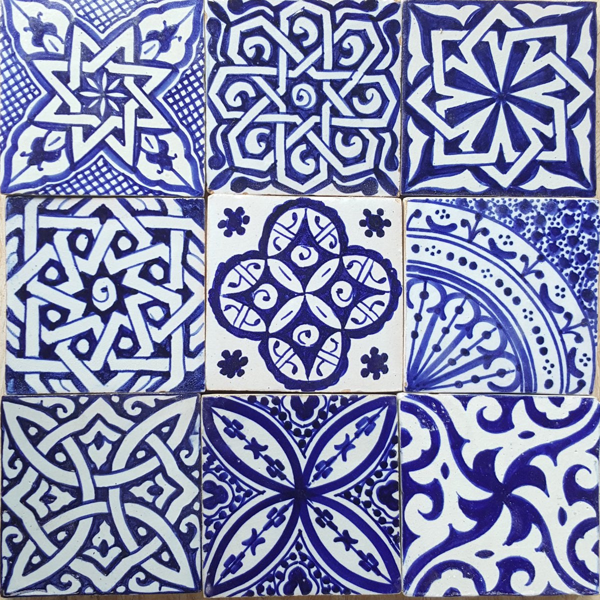Hand Painted Tiles Blue White Mix