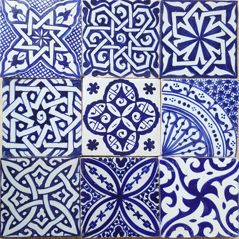 Hand Painted Tiles Blue White Mix