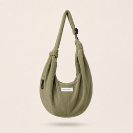 Olive green canvas hobo shoulder bag, slouchy style, casual crossbody tote with adjustable straps.