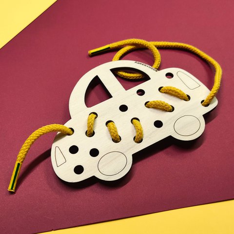 Montessori Schnürungautospielzeug, Holzspielzeug für Kinder- und Kindermotor -Fähigkeitenentwicklung
