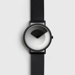 Black gradient watch with a minimalist design and a black leather strap.