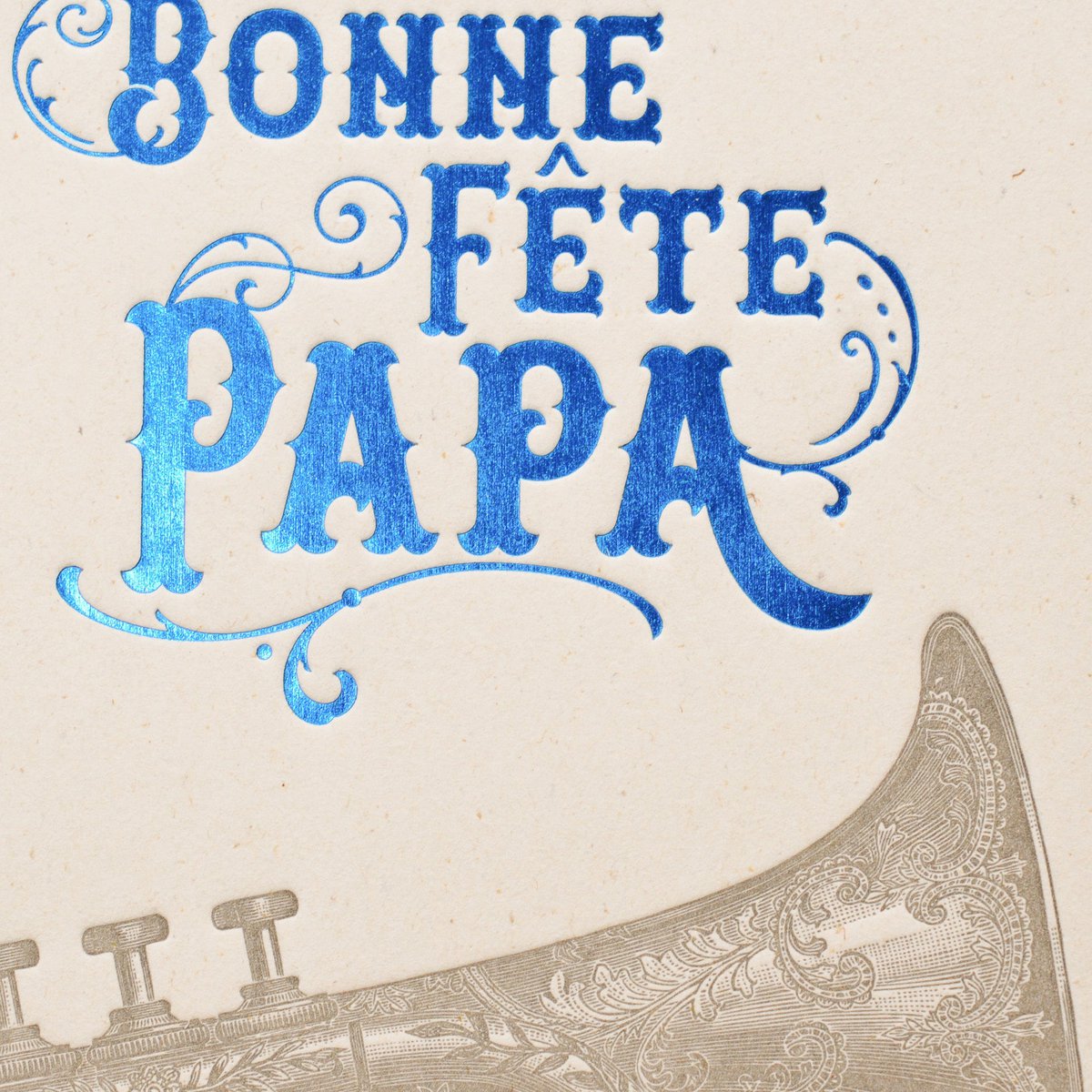Letterpress card Happy birthday dad trumpet, blue (with envelope)
