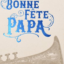 Letterpress card Happy birthday dad trumpet, blue (with envelope)