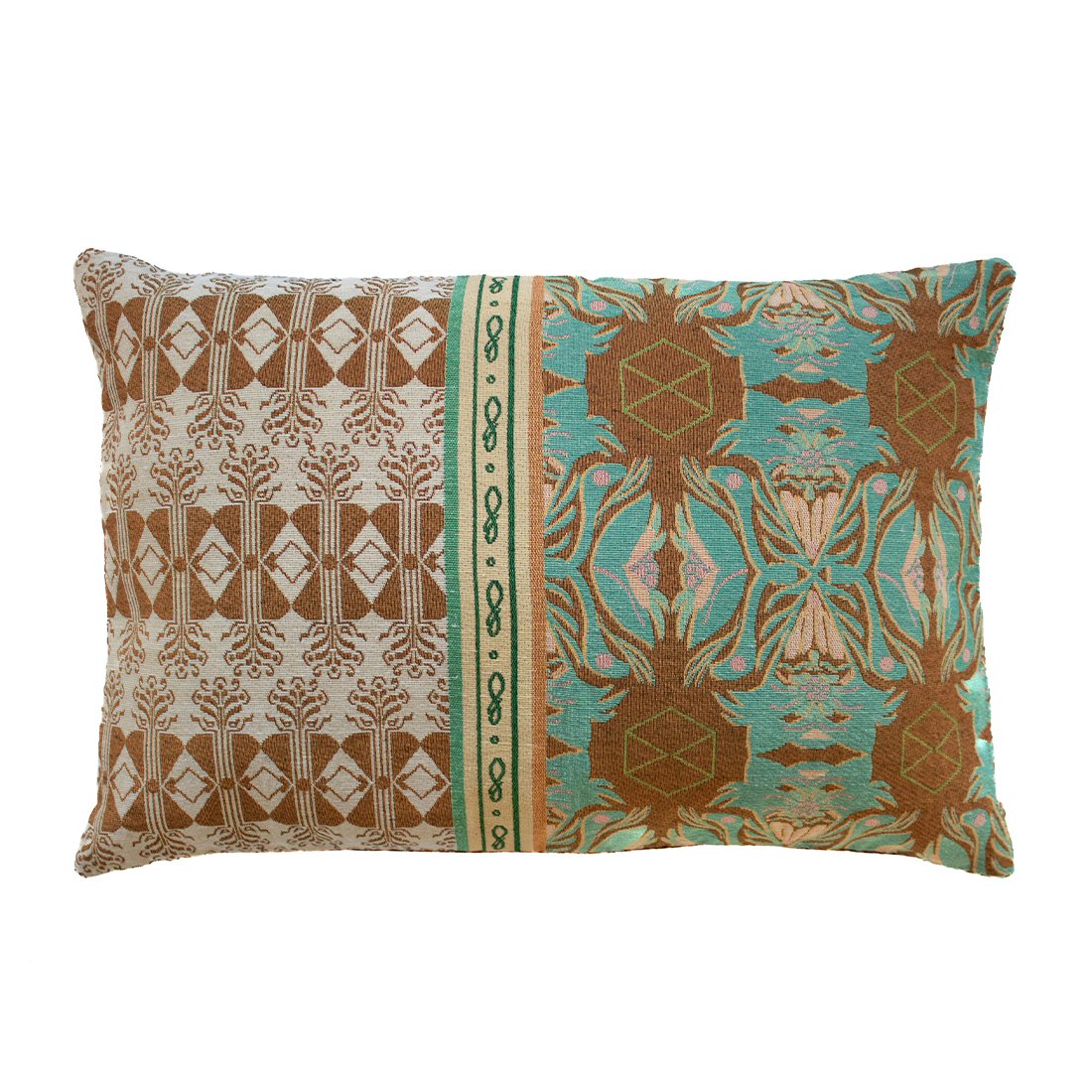 NIN-NIT Mouvement Classiques cushion | 100% woven cotton | decorative cushion with beach vibe, stripes and nature print | brown | blue | turquoise | sea ​​green | green | beige | white | 40x60 cm