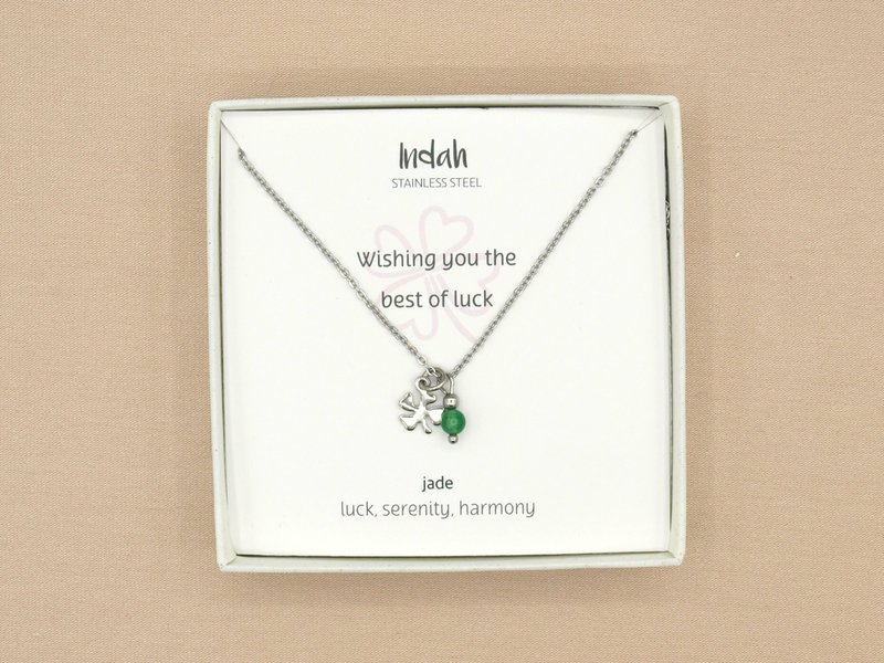 Ketting rock, klavertje vier en jade, zilver of goud stainless steel