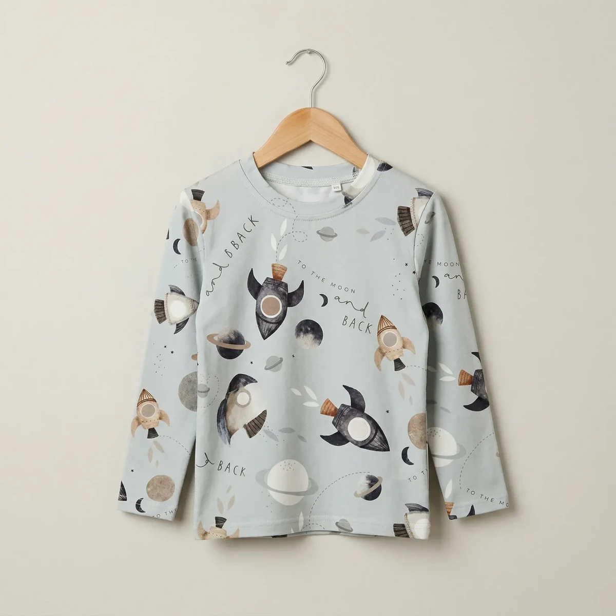 Kids long sleeve T-shirt with space print – light blue