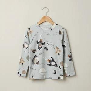 Kinder-Langarm-T-Shirt mit Weltraum-Print – Hellblau