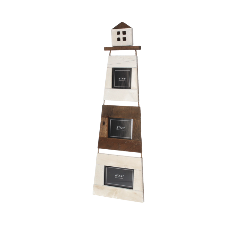 Set of 3 decorative lighthouse wooden photo frames 23x3x74 cm