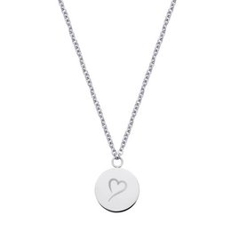 Silver necklace with heart-shaped pendant, comes in a black gift box.