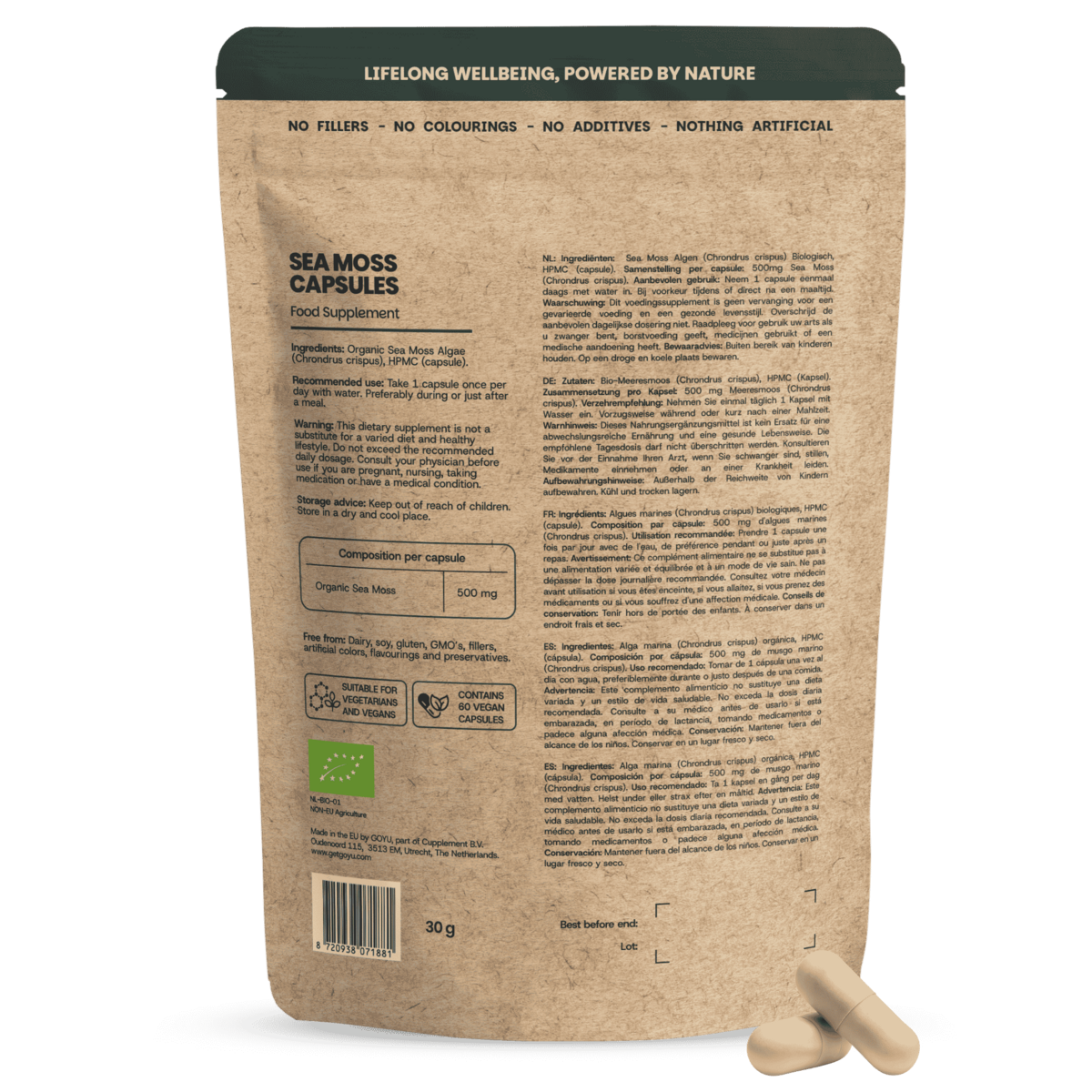 Sea Moss Capsules 500 mg Organic -  60 Capsules