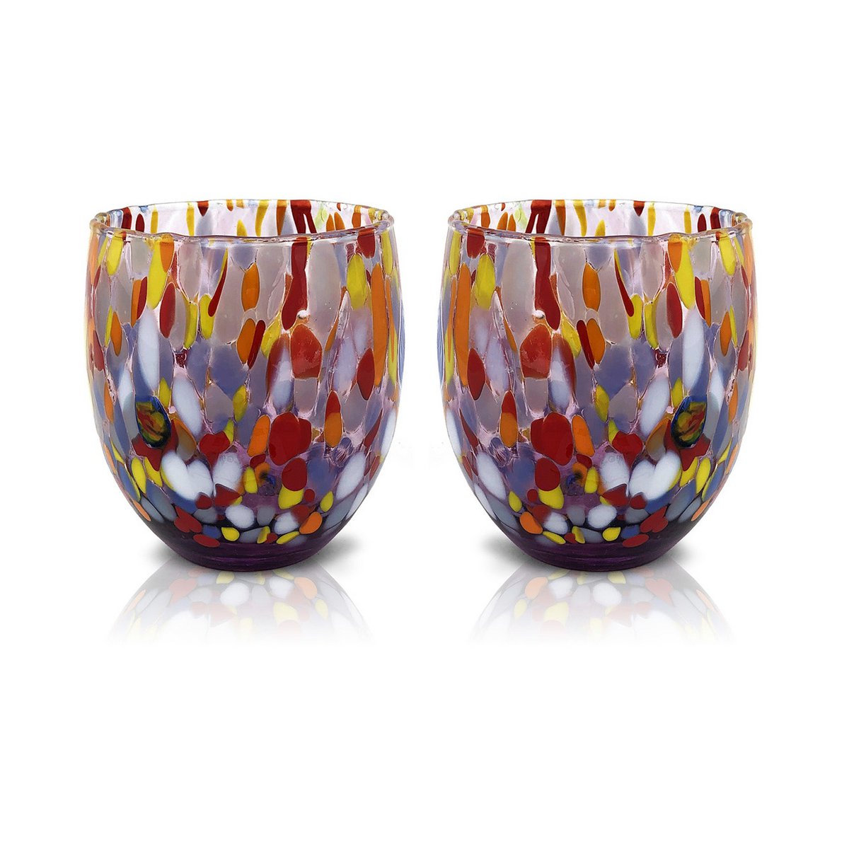 Klassieke waterglazen van handgeblazen en handgemaakt glas met Murano Murrine, lijn “I Colori di Murano”, 320 ml. Gemaakt in Italië
