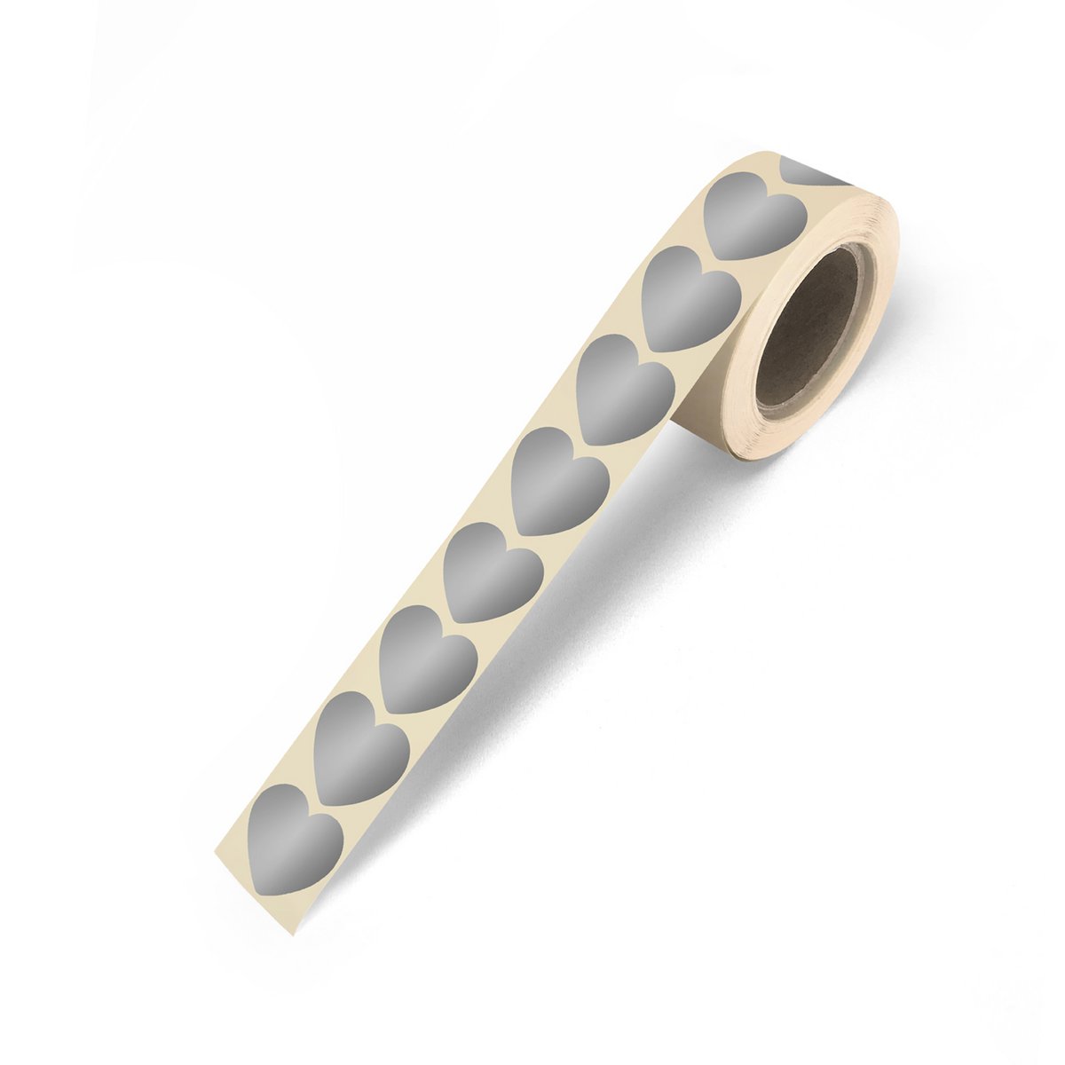 Mini cuori d'argento - Adesivi regalo su un rotolo - 500 pezzi