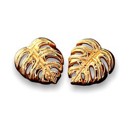 Monstera Leaf Stud Øreringe - 925 Sterling Rose Guldbelagt - Eksotiske blade smykker - OHR925-89