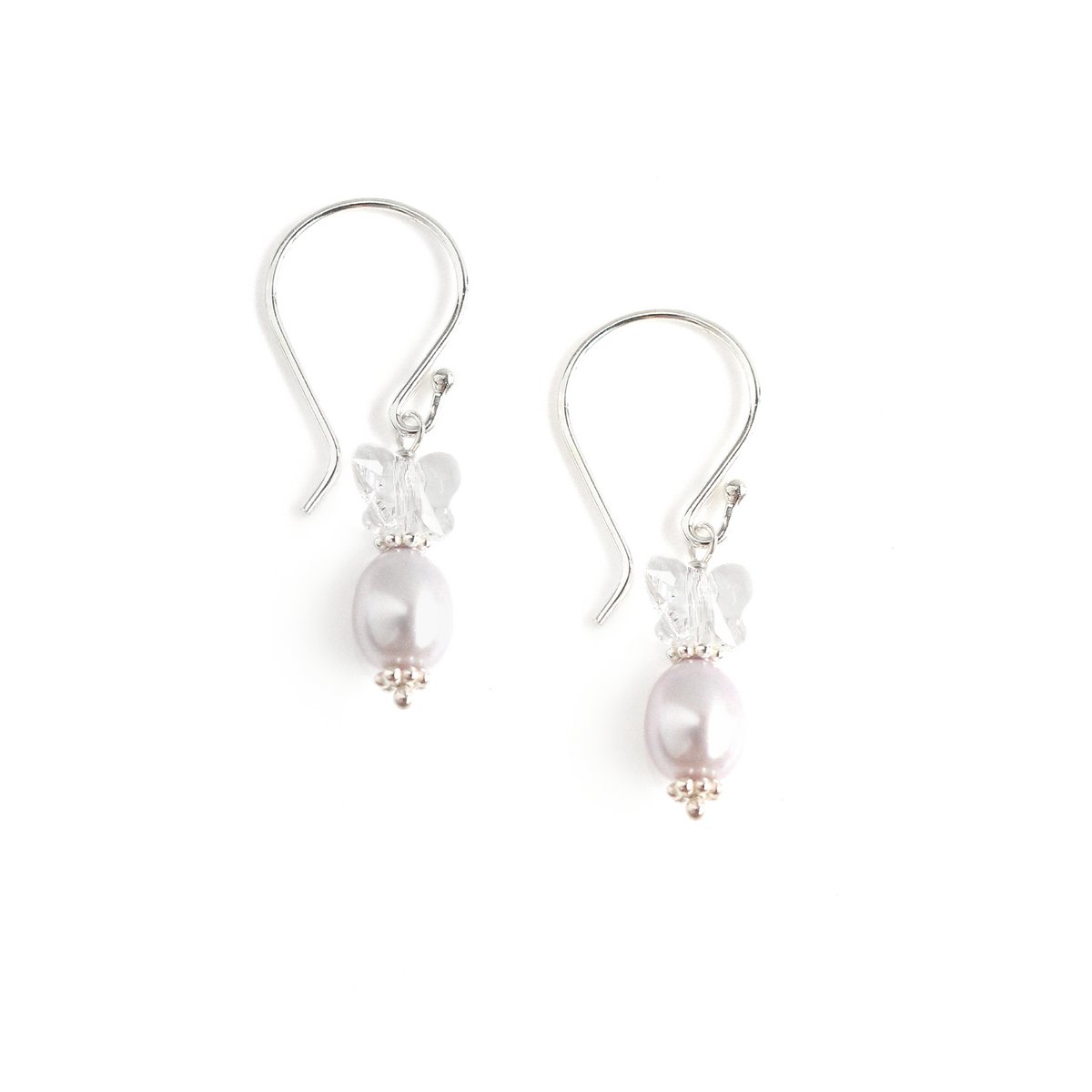 Grey freshwater pearl and butterfly earrings