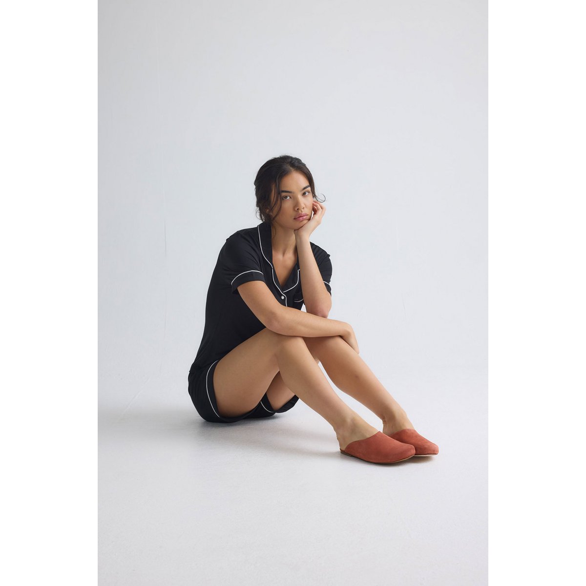 Bambus-Hemd-Shorts-Set in Schwarz
