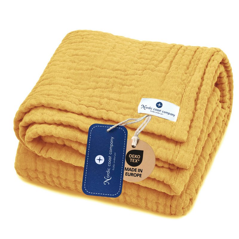 Curry yellow 4 in 1 Muslin Baby Blanket