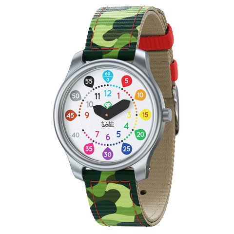 Twistiti - Educatief kinderhorloge voor 6+ met NUMMERS wijzerplaat, waterdicht 50M, Easy Change Strap - Jungle