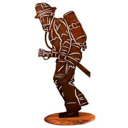 Vatertag | Feuerwehrmann auf Bodenplatte | Metalldeko Figur