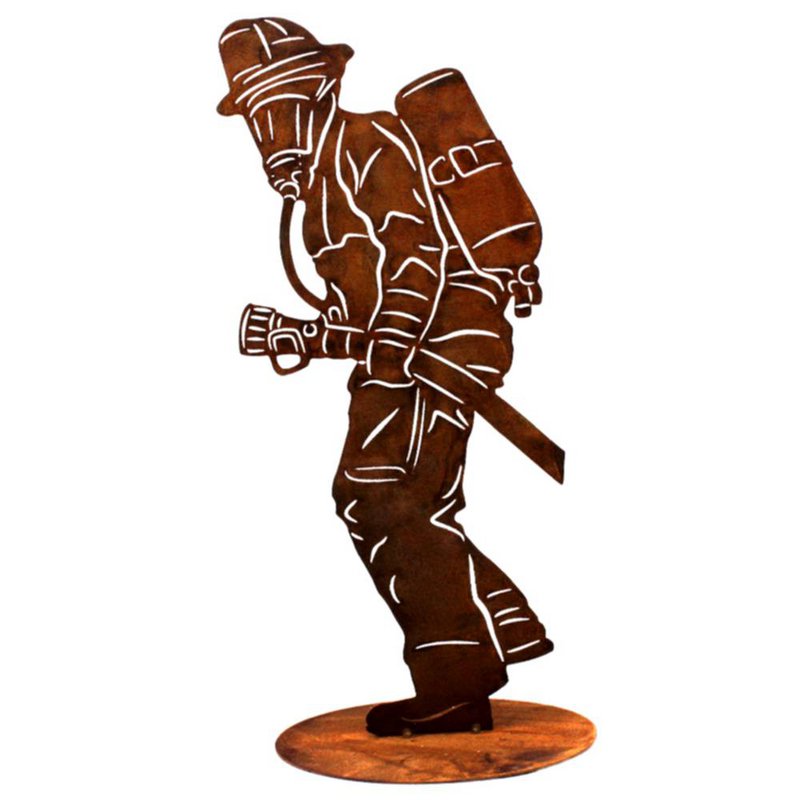 Vatertag | Feuerwehrmann auf Bodenplatte | Metalldeko Figur