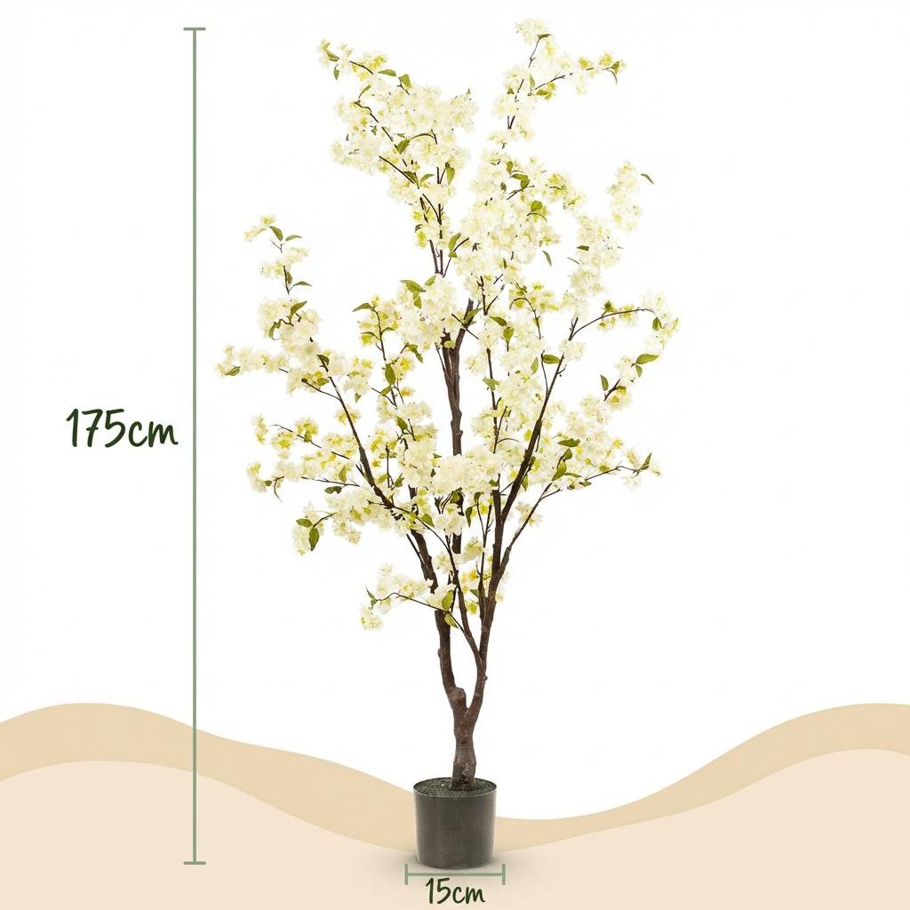 Kunstig plante - Prunus - Kirsebærblomst - Hvid - 175cm