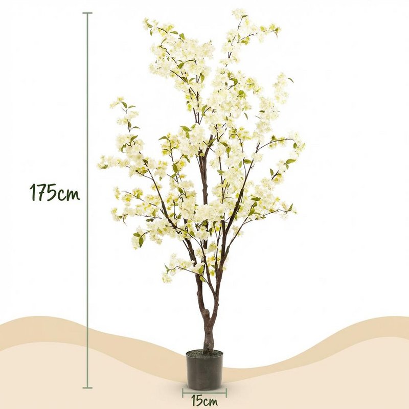 Kunstig plante - Prunus - Kirsebærblomst - Hvid - 175cm