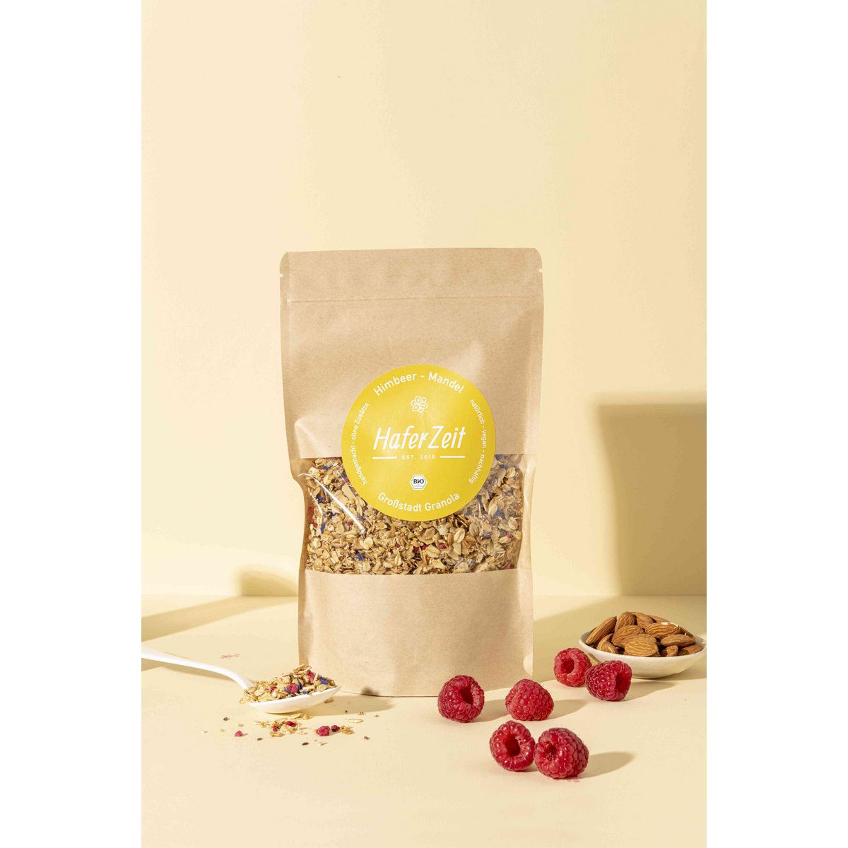 Granola orgánica de frambuesa y almendras