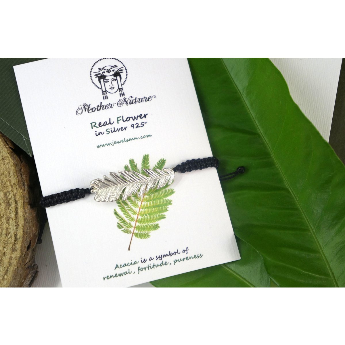 Acacia Leaf Bracelet: Adjustable Cord, Natural Botanical Jewelry