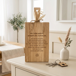 Oak wood board “Where love dwells, a home is created” – Housewarming gift & home purchase | 34 × 15 cm 