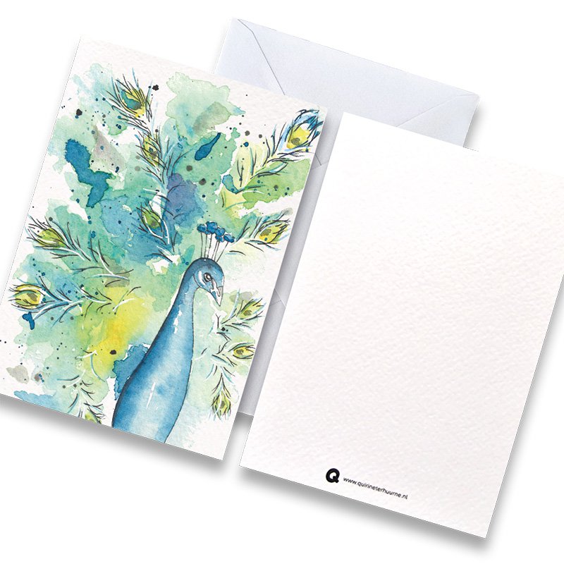 Card peacock color with envelope
