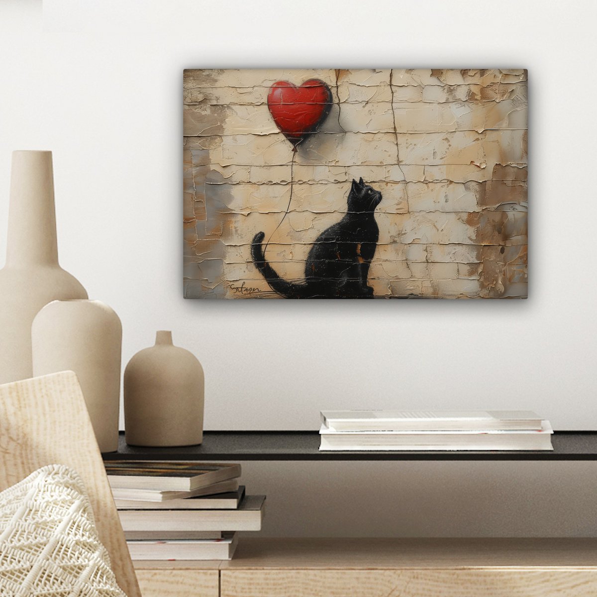 Leinwand Malerei - Wanddekoration Katze - Graffiti - Ballon - Street Art - Zusammenfassung - Wanddekoration Wohnzimmer - Raumdekoration modern - abstrakte Gemälde