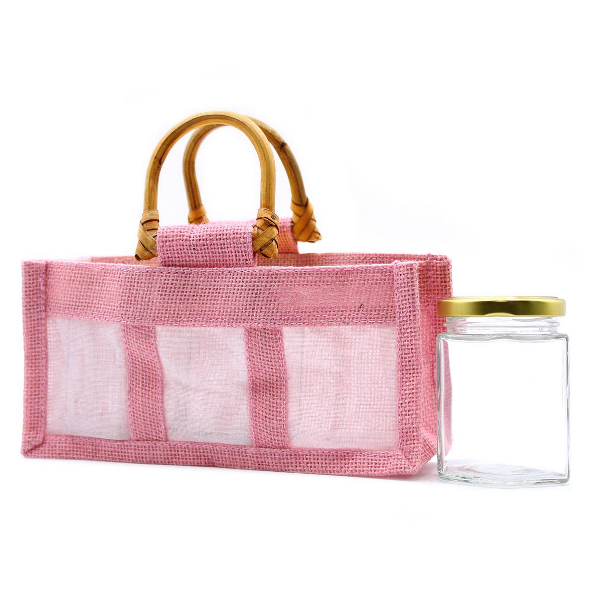 Pure Jute and Cotton Window Gift Bag  - Three Windows Rose