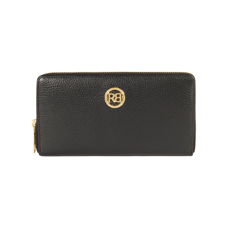 RB1081GA | Cartera de mujer con cierre de cremallera Made in Italy en auténtica piel flor dólar. Color negro. Dimensiones: 20x10x2,5cm