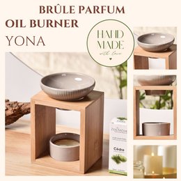 Parfumebrænder Naturea-serien - Yona - i bambus og keramik - Sund diffusionsduftende voks, fondanter - gaveidé