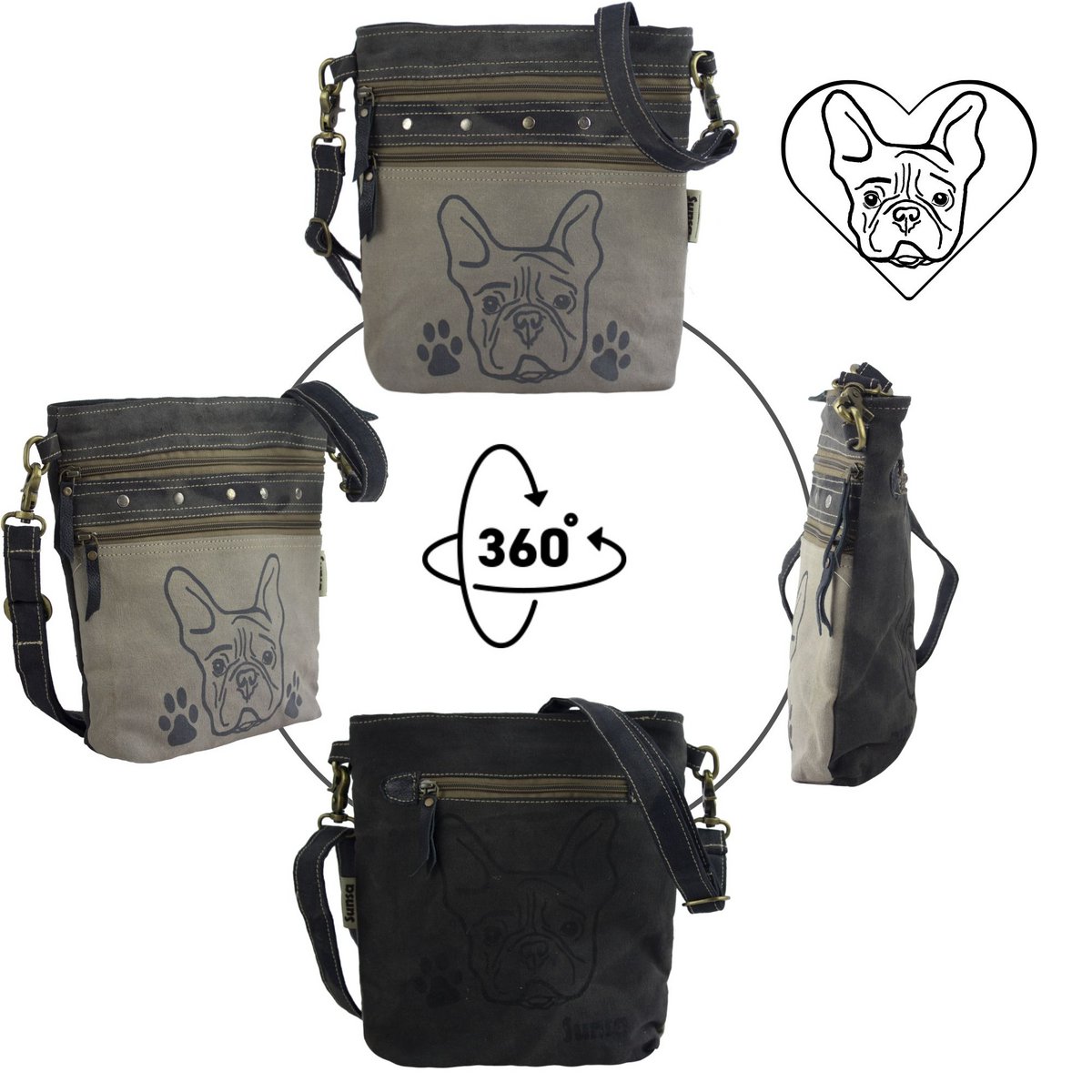 Sunsa dames schoudertas. Schoudertas in vintage stijl. Handtas van canvas. kleine crossbodytas voor dames met hondenmotief Bag Dog