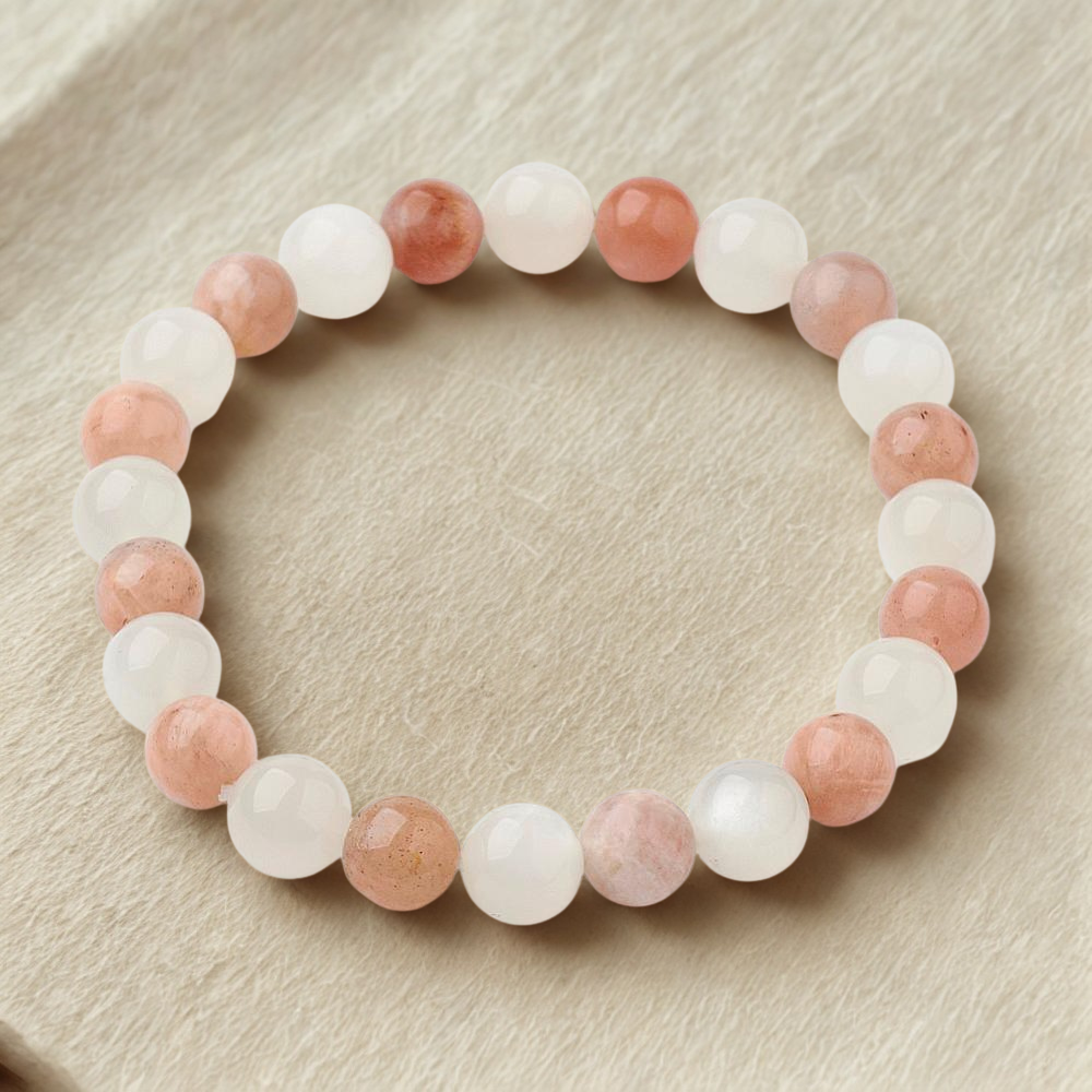 Bracciale elasticizzato con perline naturali multi-pietra di luna da 8 mm